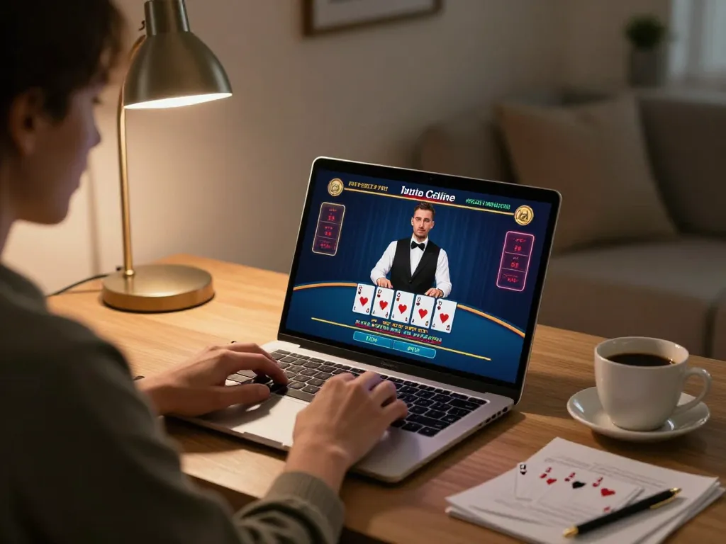 Playing blackjack online at home with BL555 casino platform, showcasing strategy in action.