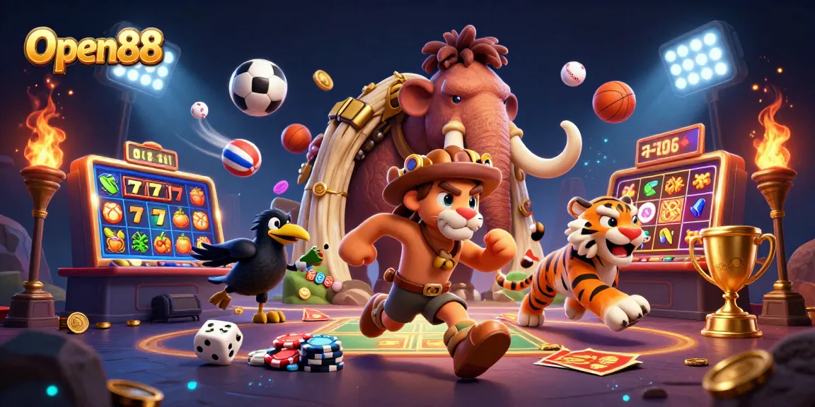 Experience Open88's thrilling prehistoric casino adventure with vivid characters and dynamic game elements.