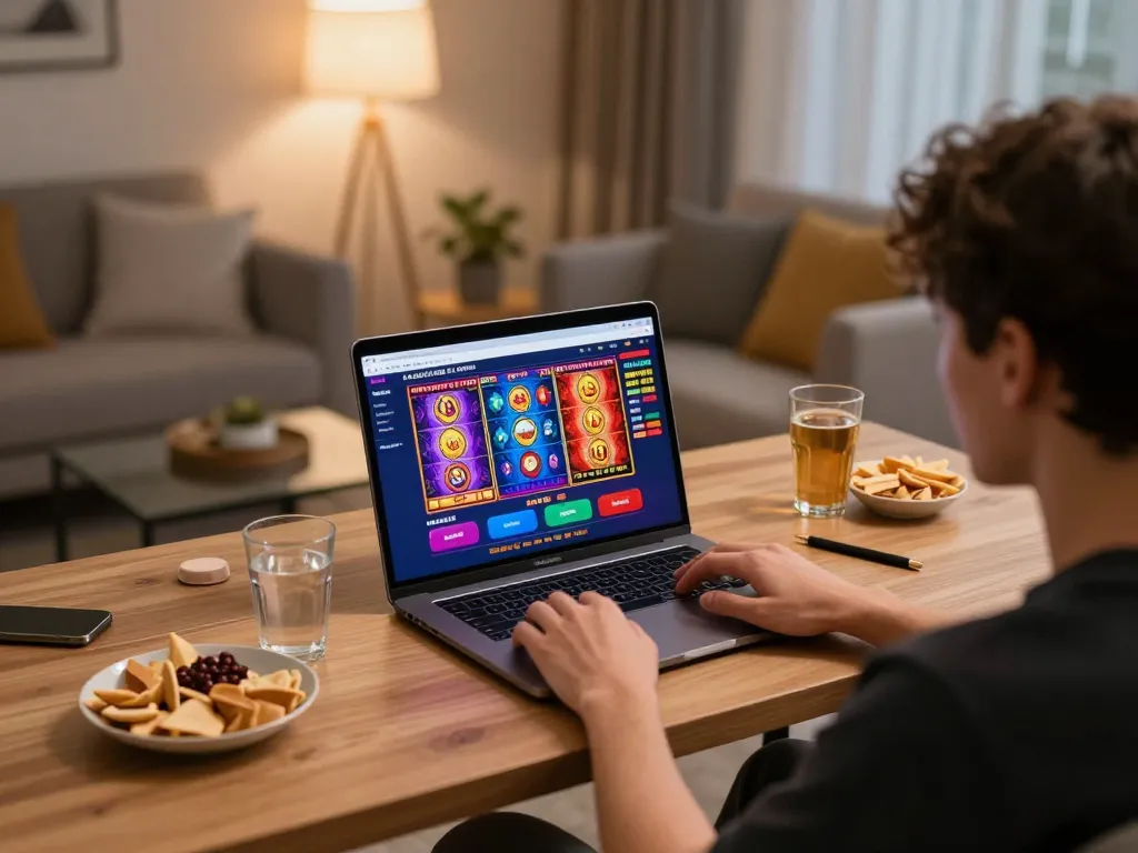 Engaging gaming session on nhà cái mb66 with colorful slots and live dealers in a cozy setting