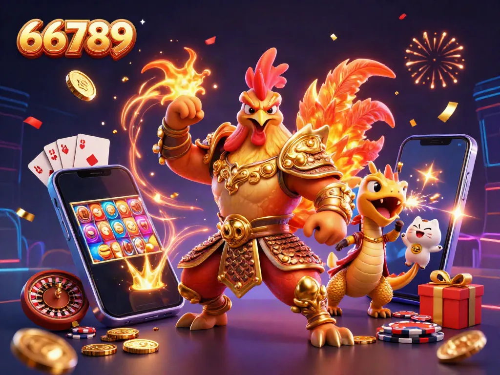 Experience thrilling gaming adventures with 66789’s vibrant illustration showcasing lively characters and exciting casino elements.