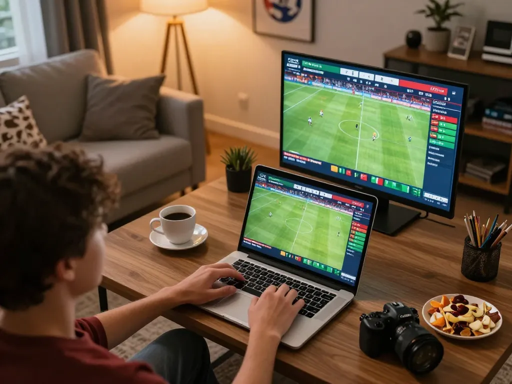 Watch kết quả bóng đá live while engaging in sports betting from home, enjoying snacks and cozy ambiance.