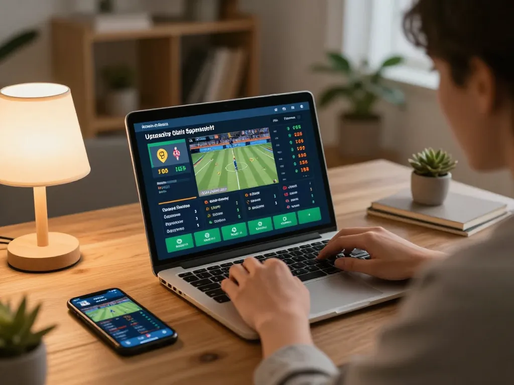 Engaging online sports betting action with 789 win featured on laptop, showcasing live odds and choices