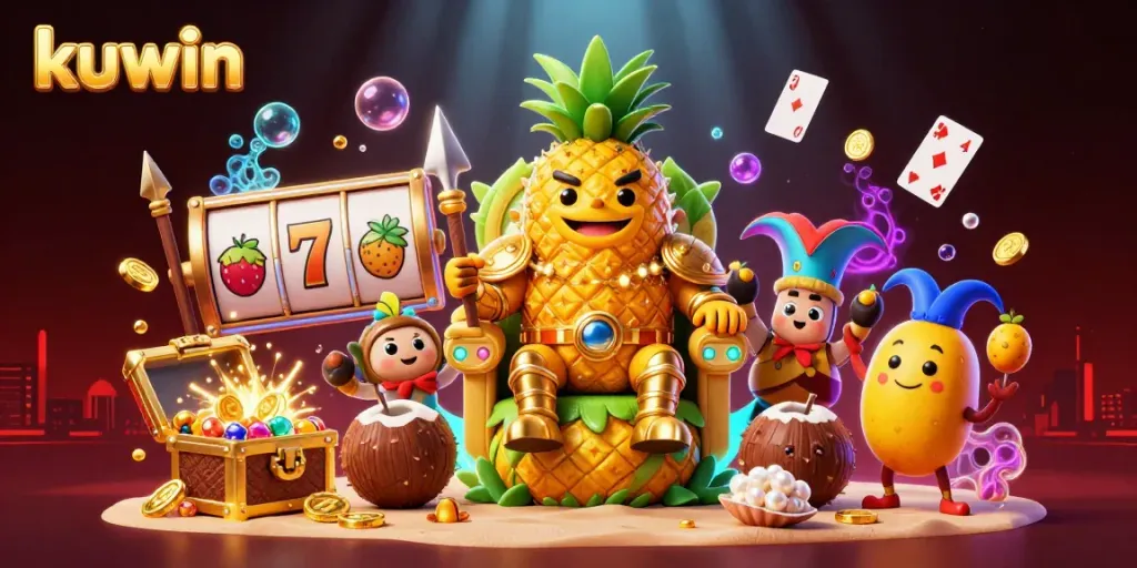 Kuwin offers an exciting gambling experience with golden slots and thrilling games in a vivid 3D casino scene.