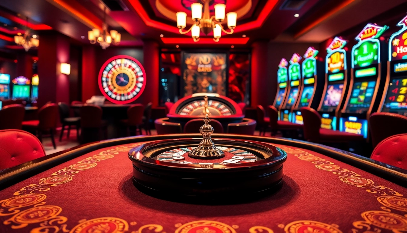 Experience excitement at HZ88's casino with vibrant poker tables, roulette wheels, and lively slot machines.