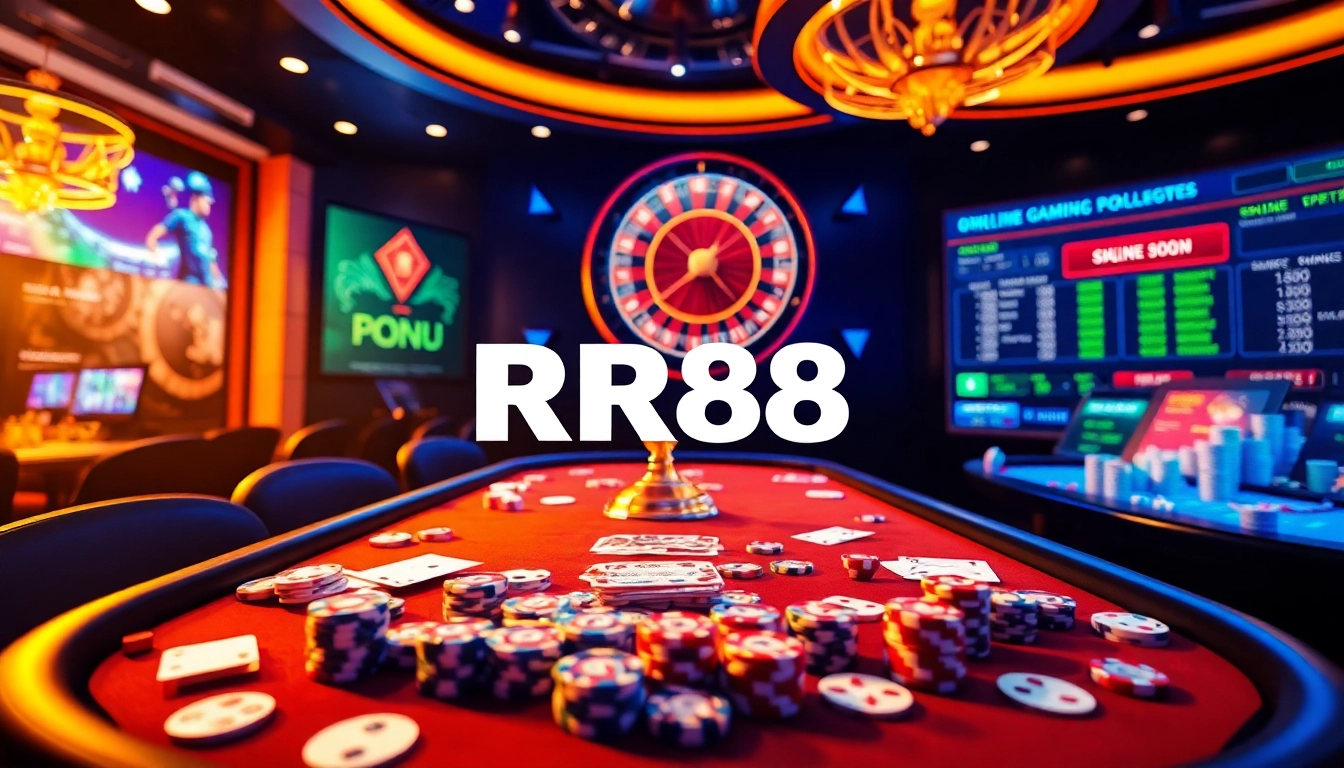 Experience thrilling gameplay at RR88 with vibrant cards and betting chips at the casino table.
