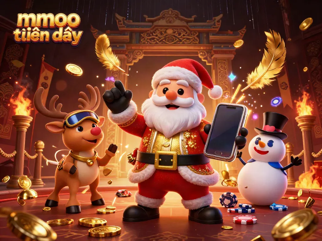 Experience the excitement of mmoo thiên đường with Santa, reindeer, and snowman in a vibrant casino scene.