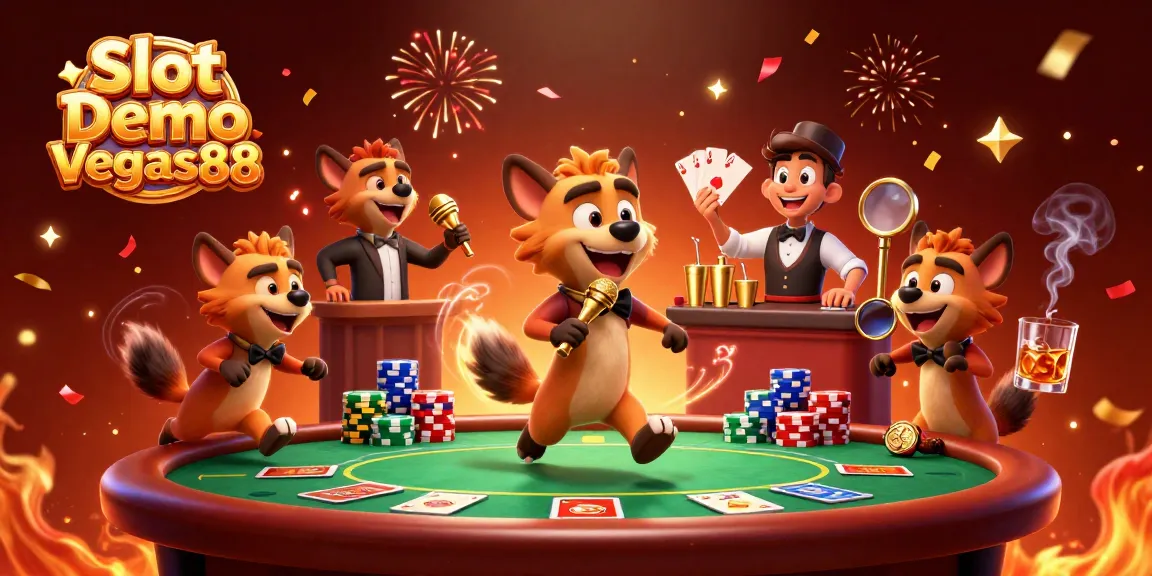 Experience the thrilling Slot Demo Vegas88 with hyena comedians in a vibrant casino scene.