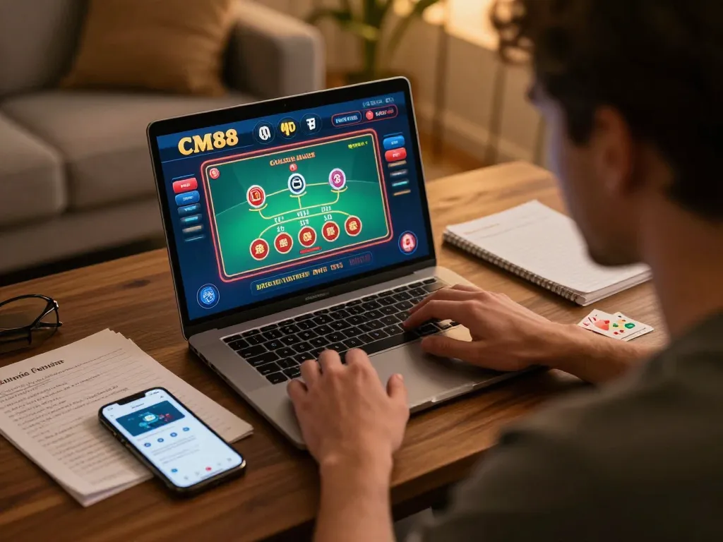 Intensely focusing on blackjack strategy at CM88 online casino game.