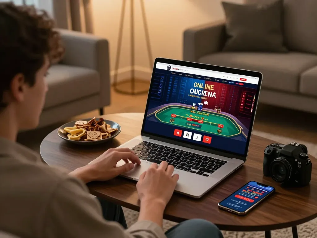 Engaging online gameplay on 789 win showcasing dynamic live dealer action in a cozy home setting.