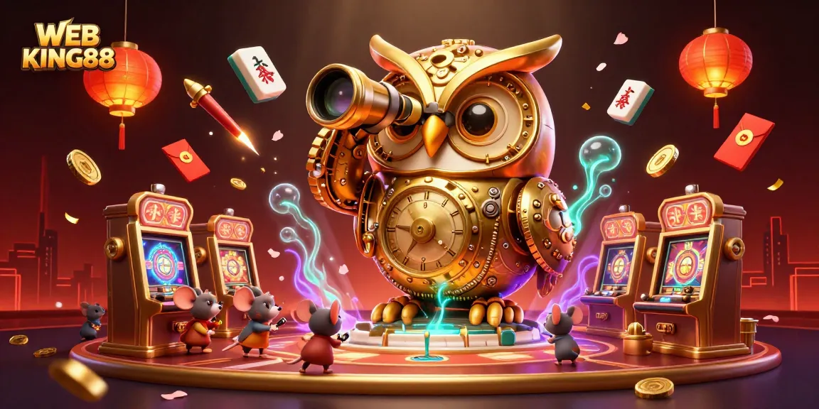Engage with WEB KING88's immersive experience featuring dynamic 3D casino elements and playful characters.