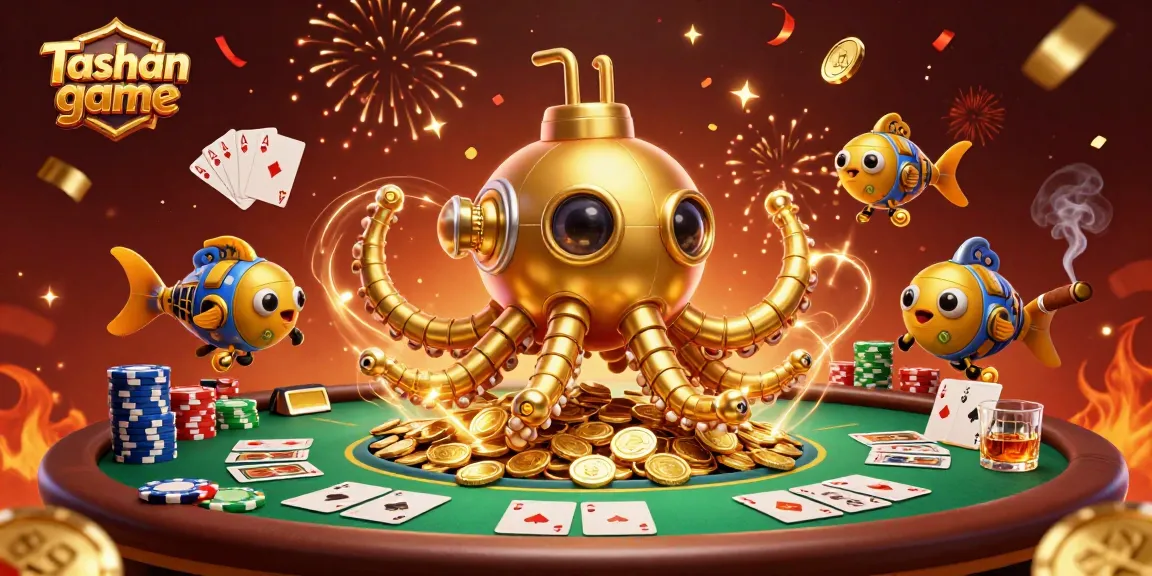 Experience thrilling gameplay with the Tashan game, featuring a dynamic casino scene of cards and chips.
