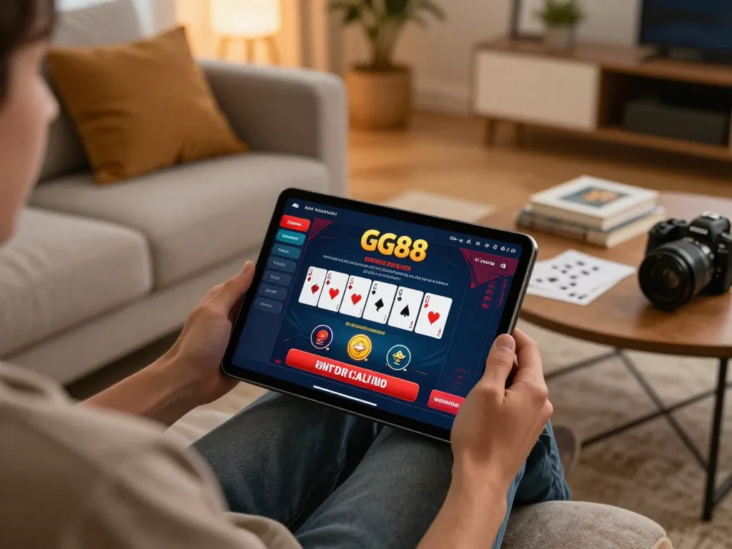 Engaging GG88 online poker game scene at home showcasing player strategies.