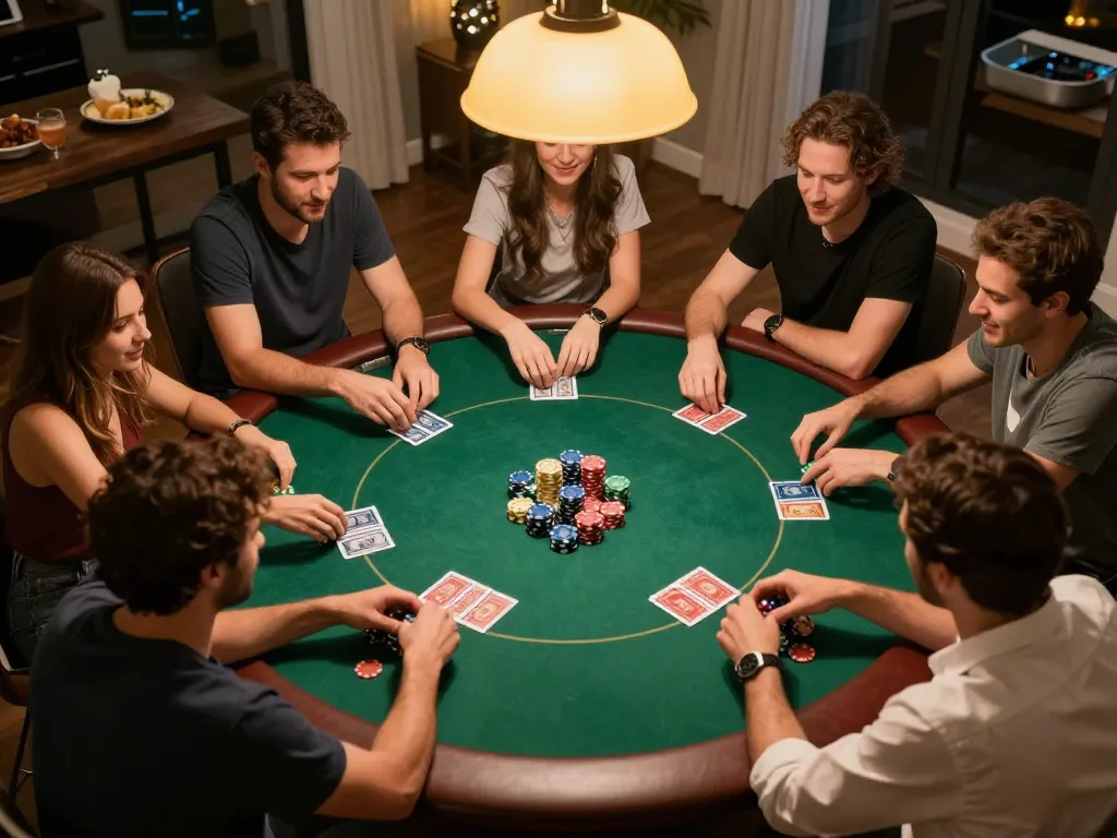 Players enjoy an exciting poker game night at home with 79sodoe, surrounded by friends and snacks.