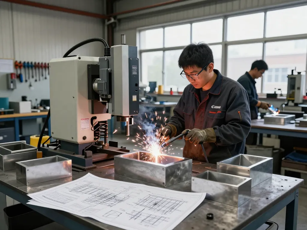 Workers at a stainless steel fabrication workshop creating sumwin products with precision.