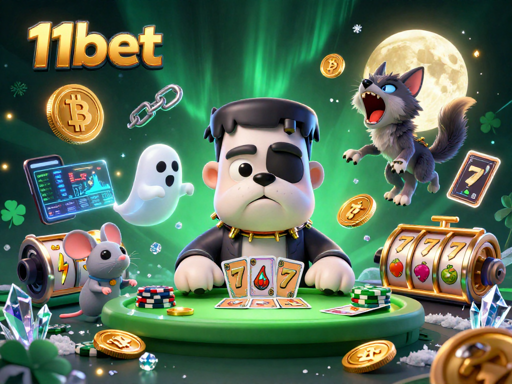 Engage in thrilling gameplay with 11bet's vibrant 3D casino scene featuring unique characters and crypto elements.