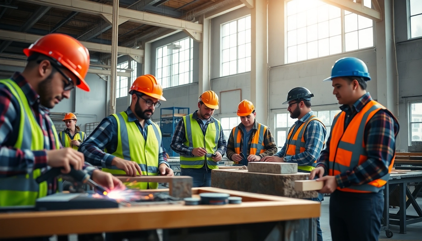 Engaging construction training programs with workers actively learning essential skills in a vibrant setting.