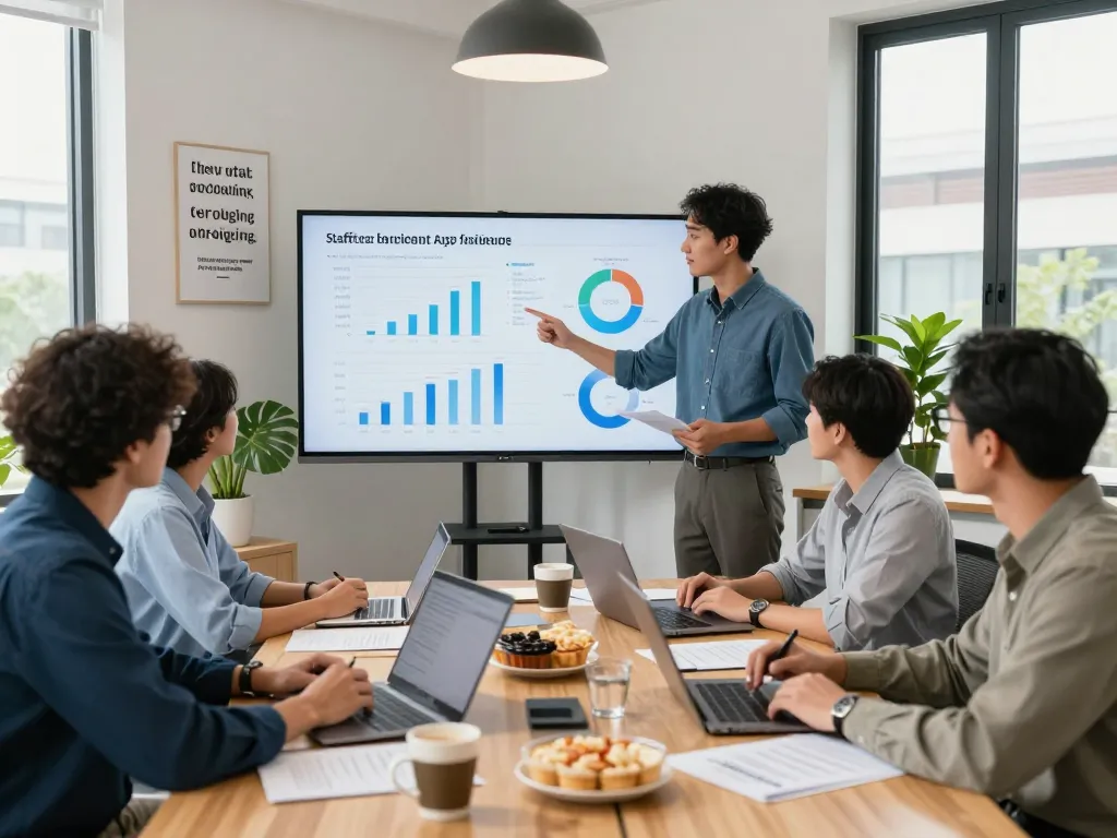 Team collaborating in a modern office, showcasing effective staffing agencies strategies and analytics.