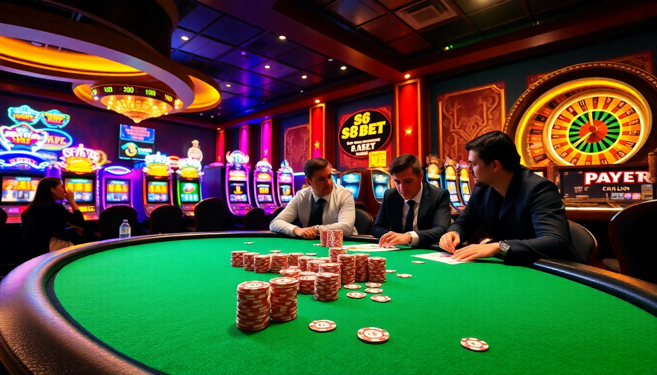 Experience the excitement of s8 bet at a vibrant poker table surrounded by thrilling casino elements.