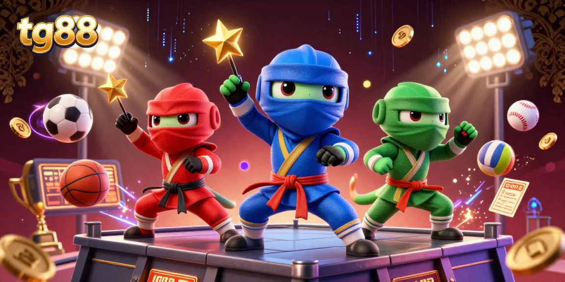 TG88 captures excitement with ninja chameleons engaging in a synchronized martial arts challenge in a dynamic casino-themed environment.