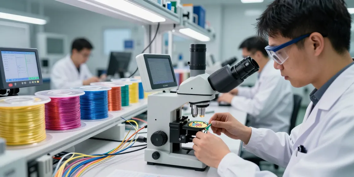 Technician assembling fc fiber optic cables in a modern lab for high-quality connectivity.