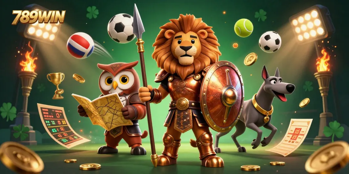 Win big with 789WIN's dynamic gambling illustration showcasing sports and action elements.