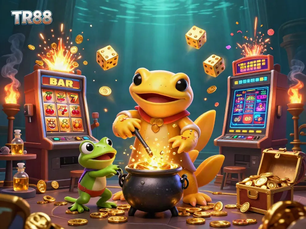 Engage in winning excitement with TR88's vibrant 3D casino scene featuring golden winning elements.