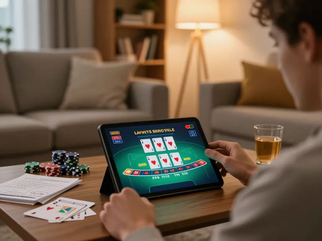 Engaging online gaming session at nhà cái cm88 with live dealer blackjack on tablet.
