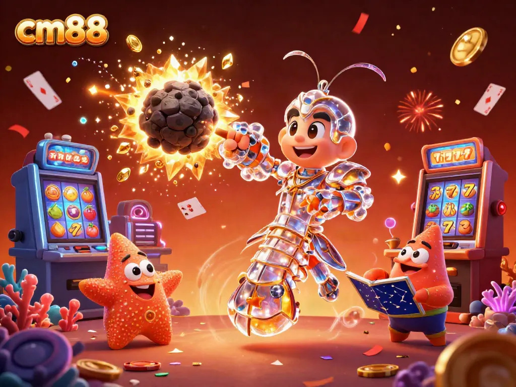 cm88 gameplay scene showcasing a galactic samurai shrimp winning big with exploding gems and coins