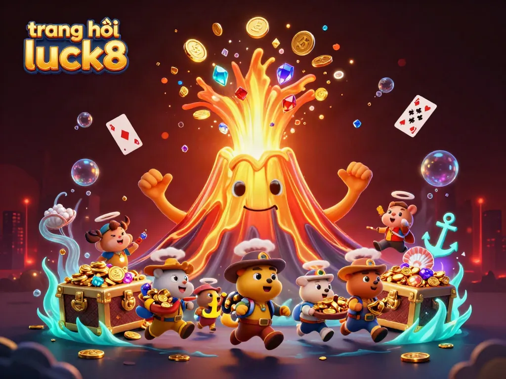 Experience the excitement at trang chủ luck8 with vibrant treasures erupting from a golden volcano.