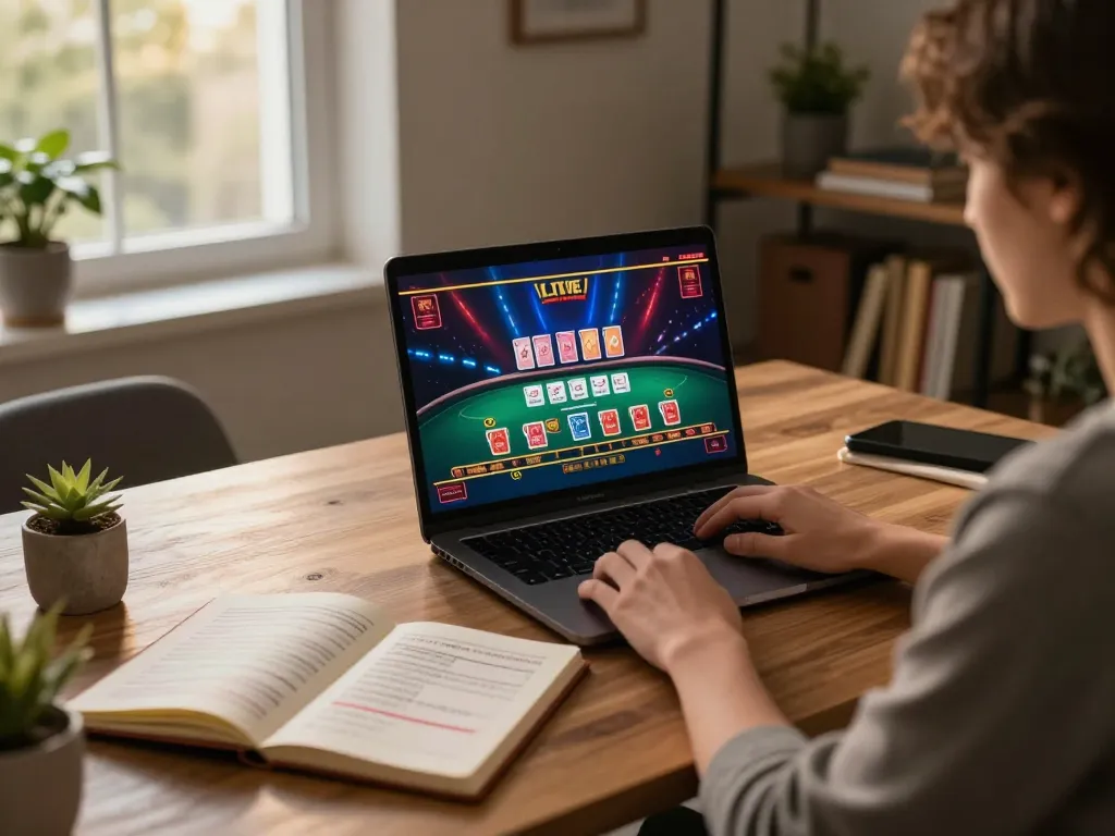 Engaging in online gambling gameplay at https://fc88.today with a lively live dealer interface and strategic notes.