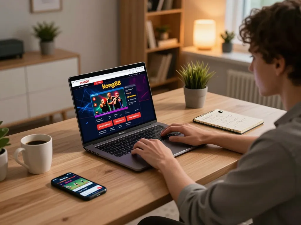 Engaging person strategizing on kong88 casino interface while enjoying a comfortable home gaming setup.