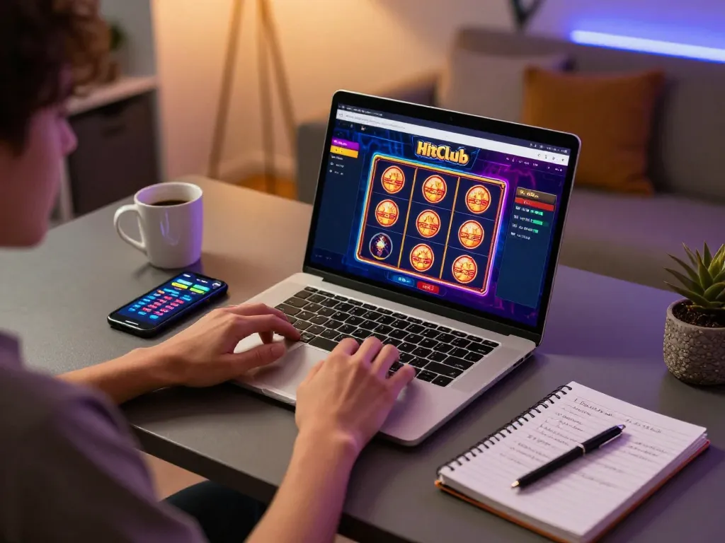 Engaged player enjoying online gaming at Hitclub with a dynamic casino interface on laptop.