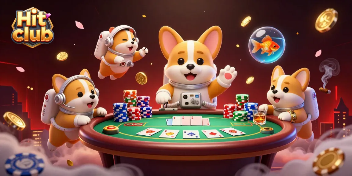 Engage with Hit club's casino adventure featuring a corgi astronaut in a vibrant cosmic setting.