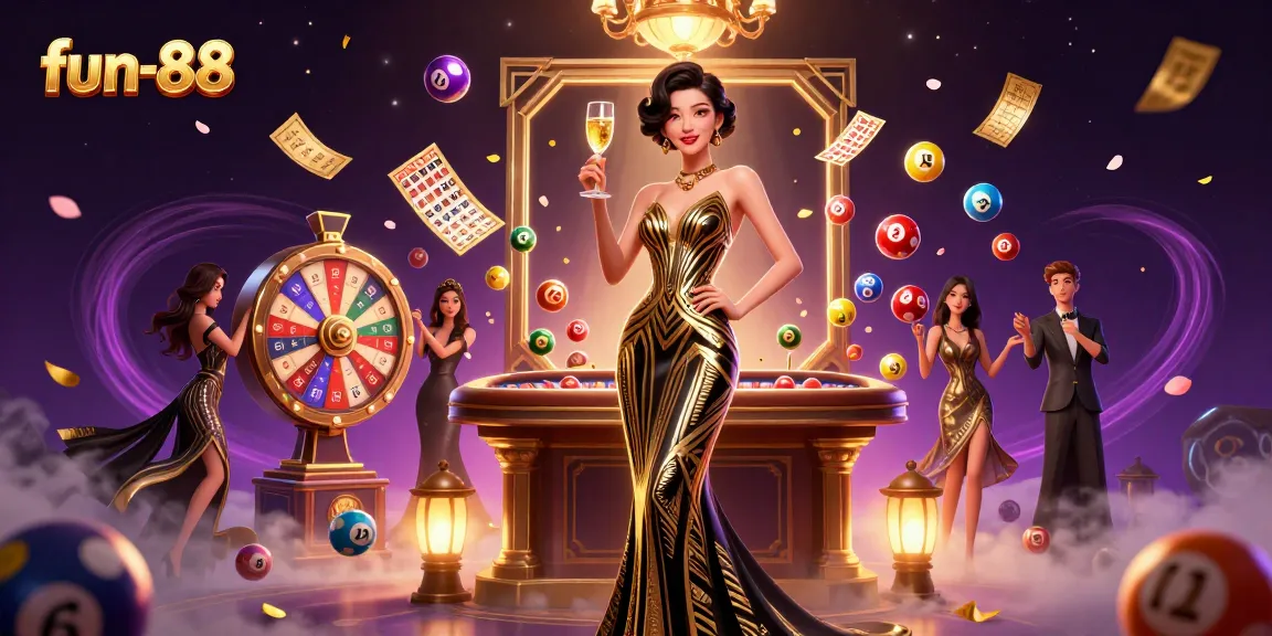 Enjoy thrilling fun-88 experiences with an elegant Asian woman at a glamorous casino scene.