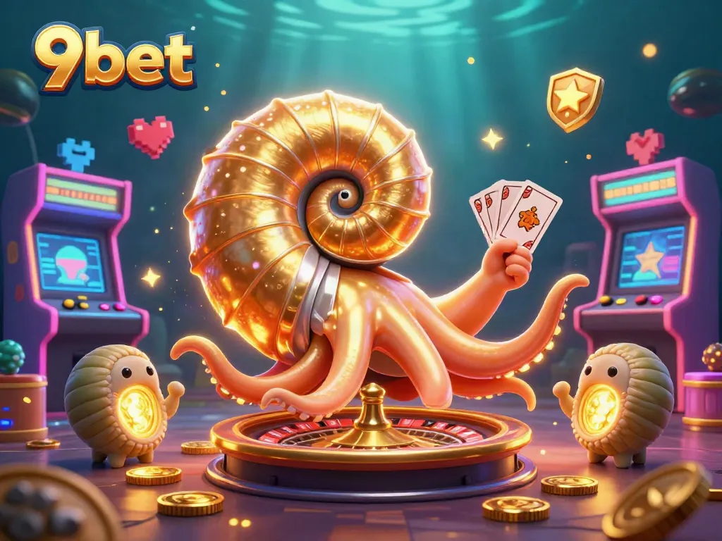 Engage with 9bet's thrilling casino experience featuring a giant nautilus roulette wheel and 3D game elements.