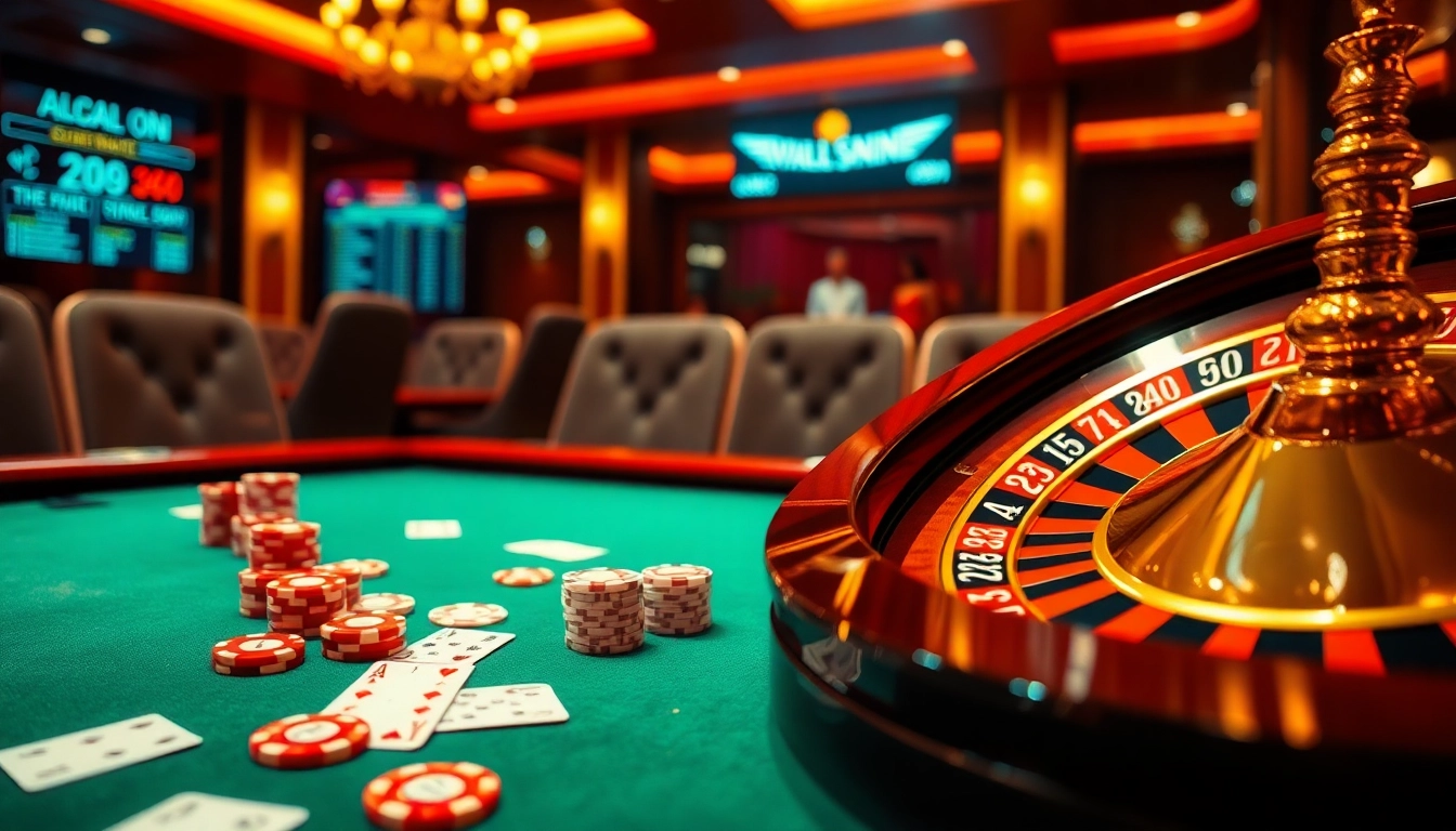 Engage with exciting online gaming at https://tt88.to/ featuring casino tables, cards, and roulette wheels in a luxurious setting.