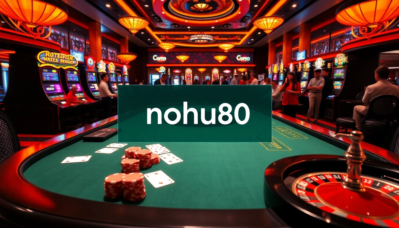 Nohu90 offers players an exciting casino experience with poker chips and vibrant slot machines.