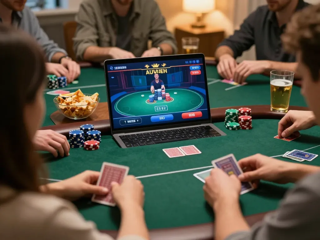 TA88 poker game in action, showcasing players engaged at home with chips and strategy notes.