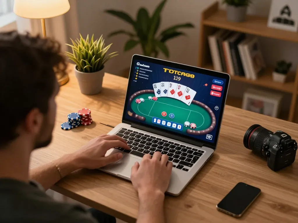 TR88 player analyzing cards and strategies in cozy online gaming setup