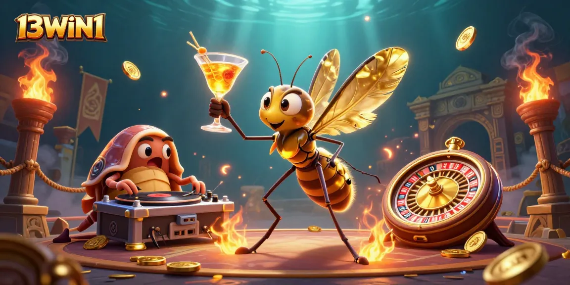 Engage in the thrilling world of 13WIN1 with vibrant casino elements and dynamic characters.