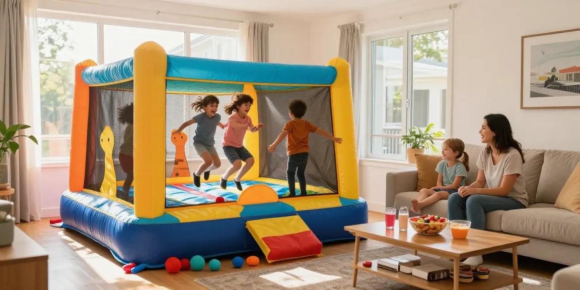 Indoor bounce house filled with laughing kids creating joyful family moments.