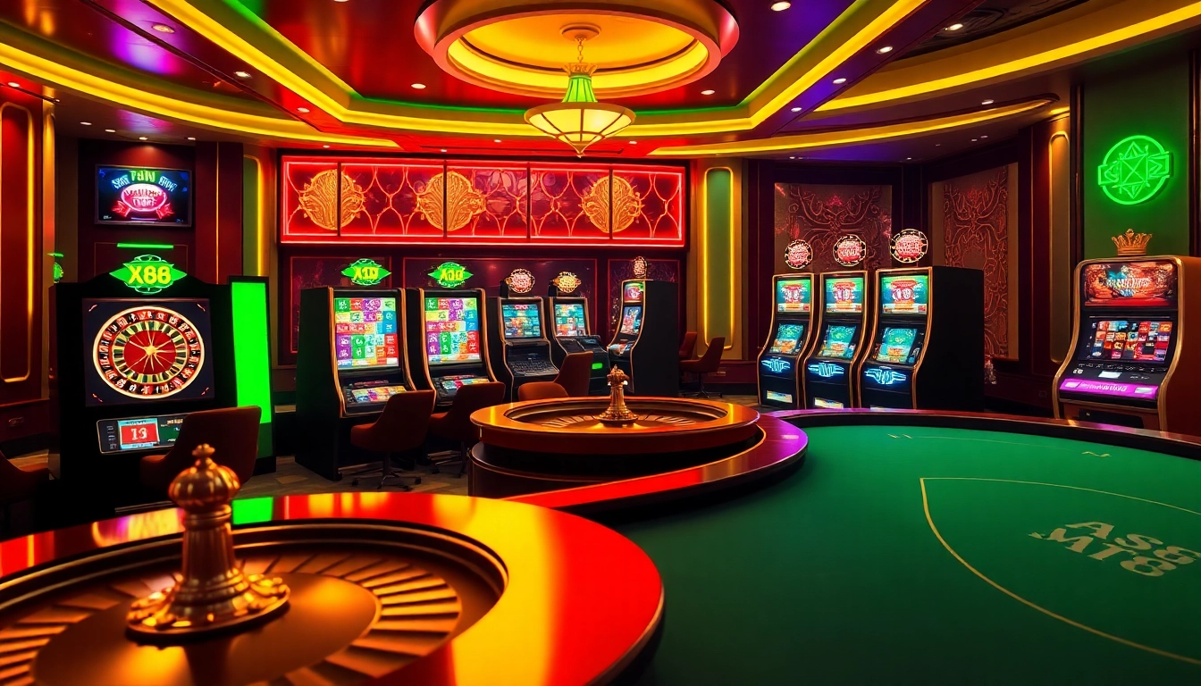 Experience luxury gambling with xx88 pro at a modern casino featuring roulette and poker tables.