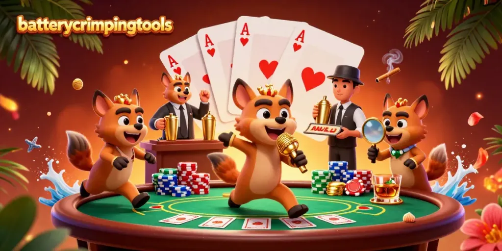 Watch hyenas perform stand-up comedy at a lively casino, showcasing batterycrimpingtools in action.