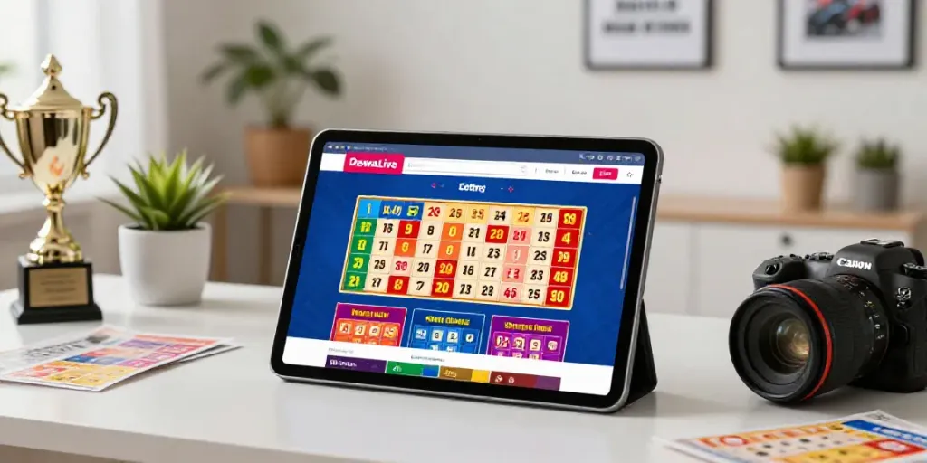 Dewalive online betting experience with vibrant lottery interface and cozy workspace.