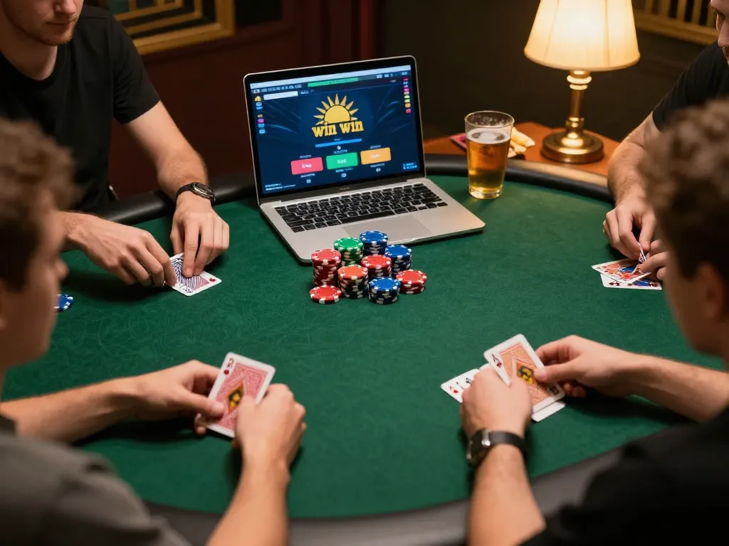 Play online poker on sun win platform with vibrant chips and engaging atmosphere.