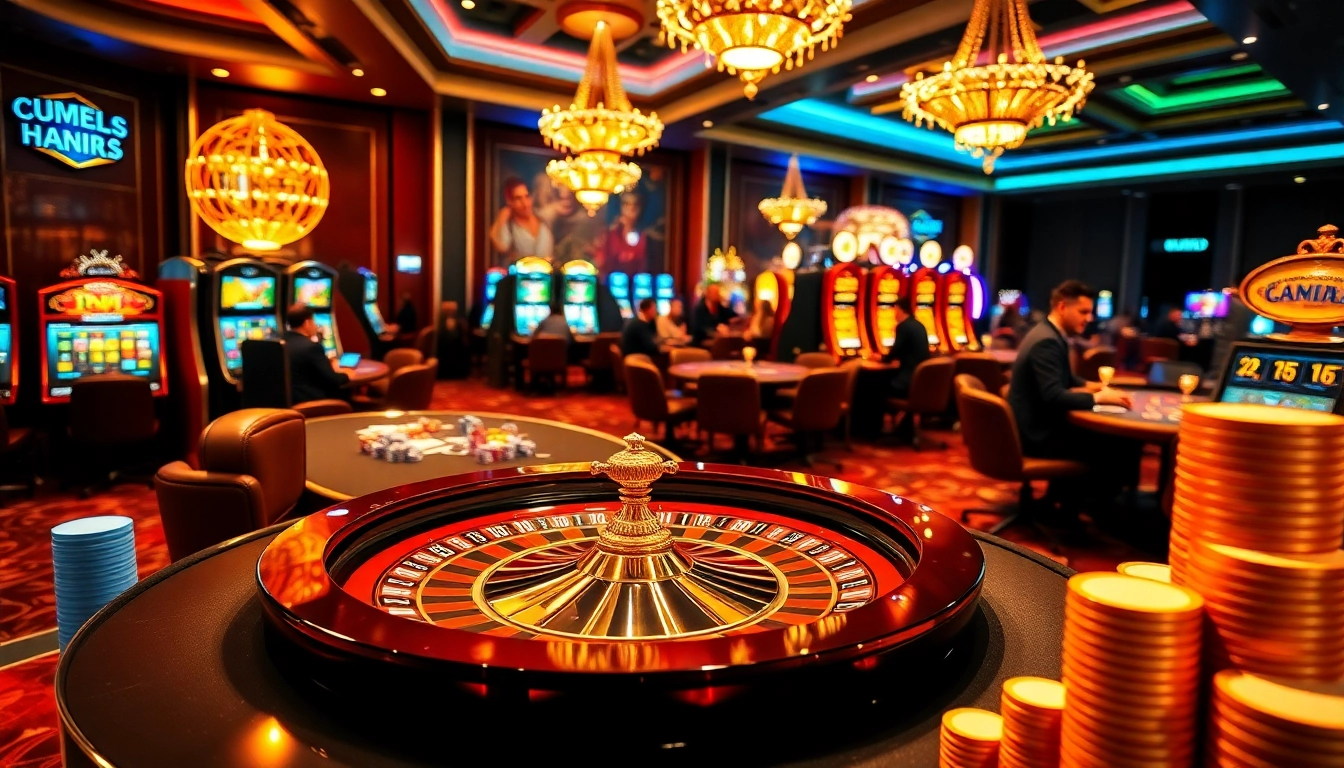 Experience high-stakes gambling at https://789betmedia.com/ with players engaged at a roulette table and slot machines.