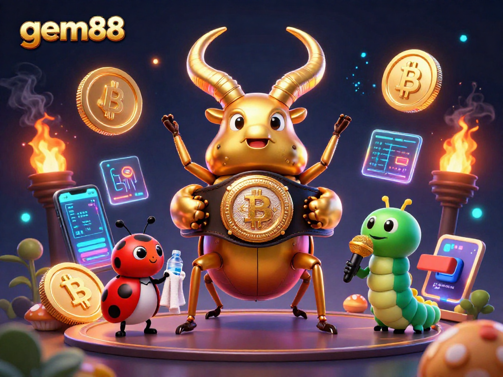 Engage with gem88's dynamic casino scene featuring a golden beetle in a championship showdown.