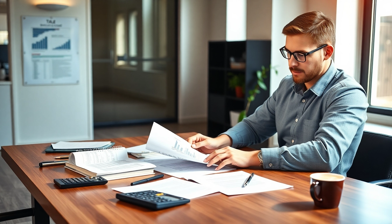 Tax preparer providing expert financial services in a modern office.