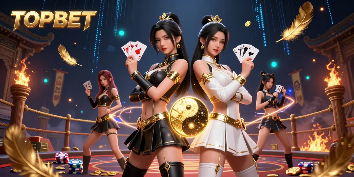 Experience thrilling wins with TOPBET in this vibrant 3D illustration showcasing powerful card players.