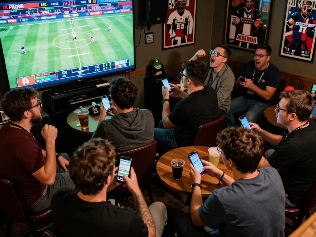 PH22 players engaged in an exhilarating sports betting session with live updates and vibrant atmosphere.
